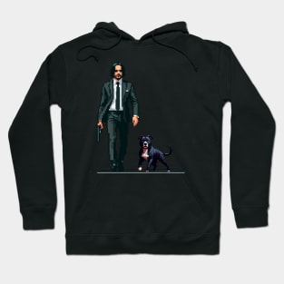 Pixel John Wick and His Pitbull Dog Retro Hoodie